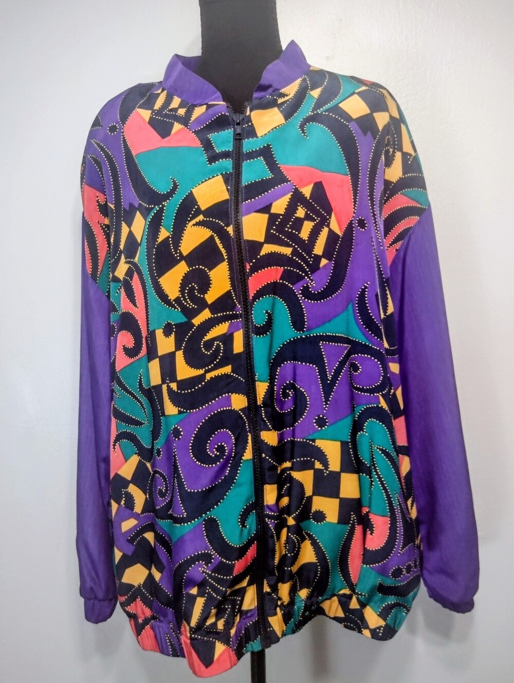 Liz & Me Purple/Multicolor Geometric Design Windbreaker~Full Zip ~ Size 24w